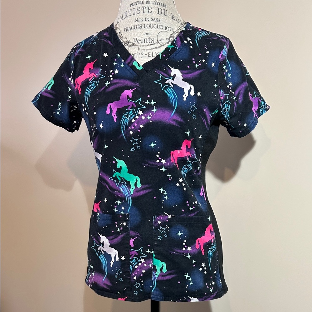 Scrub Top, Unicorns, Black (size xs)